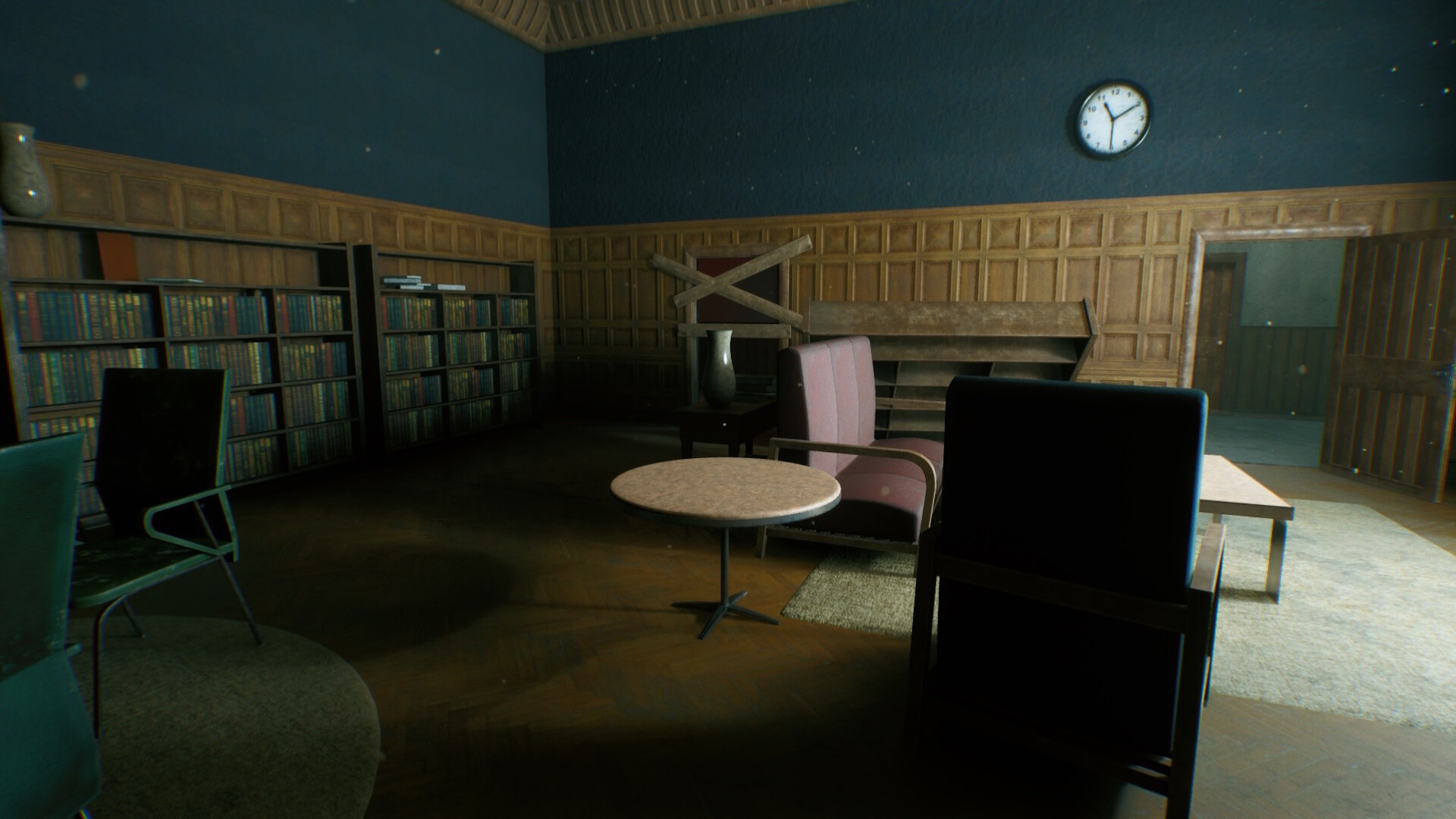 廢棄的辦公室長廊，盡頭似乎隱藏著未知的危險