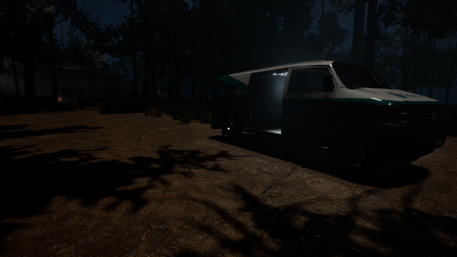 遊戲中的豪宅內部場景,昏暗的燈光與逼真的材質展現了UE5引擎的強大實力