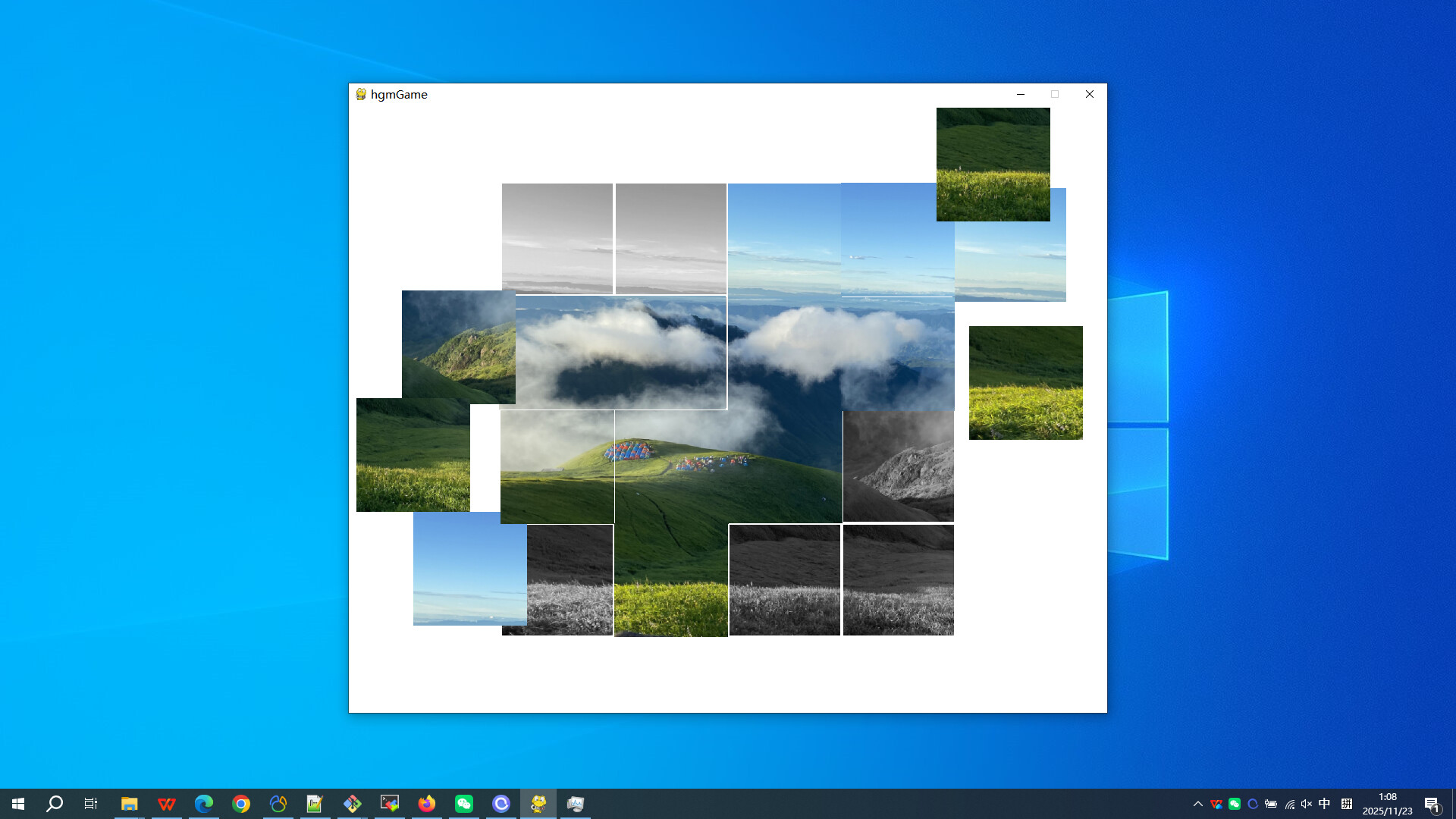 遊戲畫面展示了武功山特有的帳篷露營文化與山景