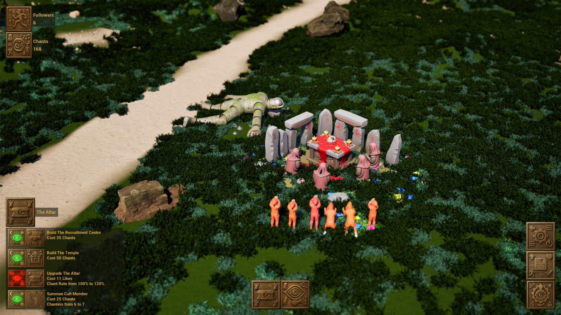 遊戲初始畫面呈現一個充滿神秘氛圍的祭壇,中央懸浮著巨大的眼球神。