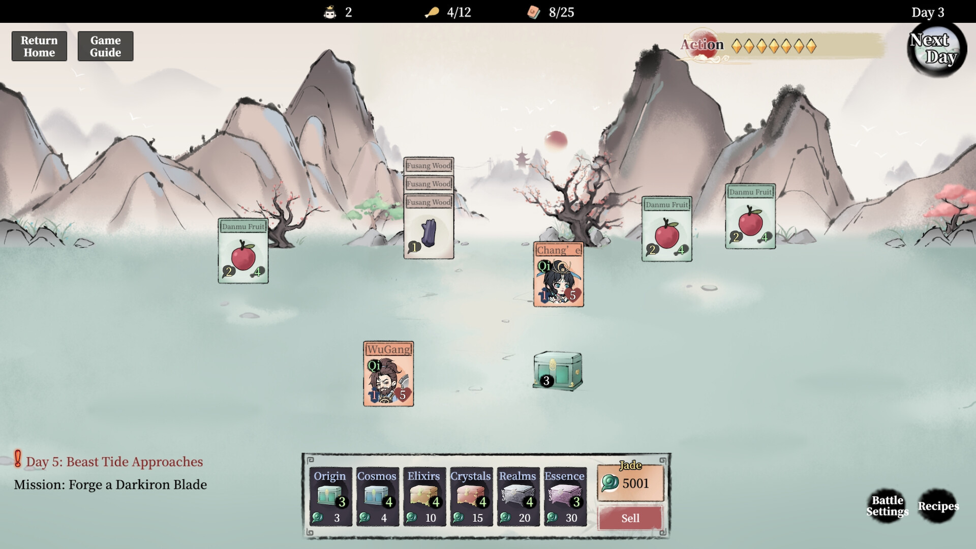 白天採集資源與建造畫面