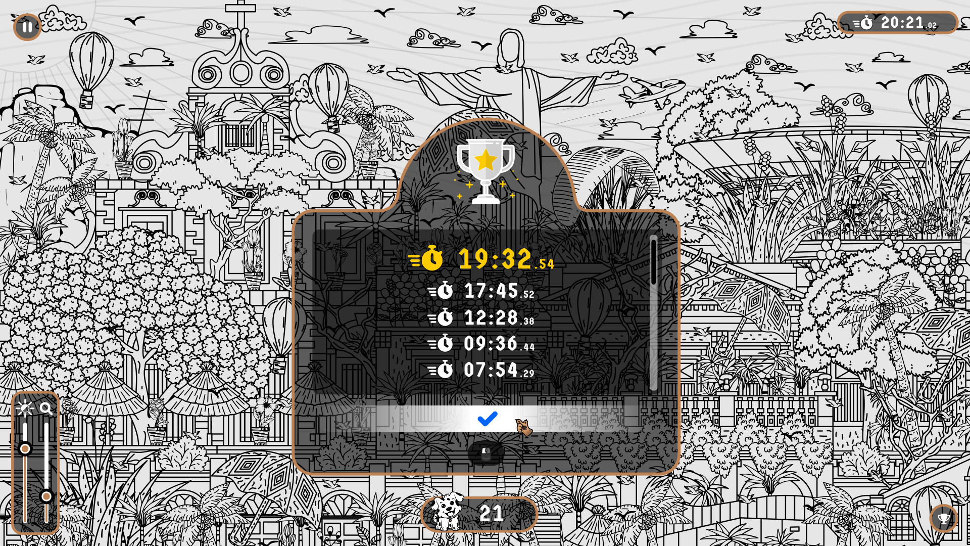 遊戲展示了部分隱藏在複雜地形中的狗狗，考驗著玩家的觀察力與耐心。