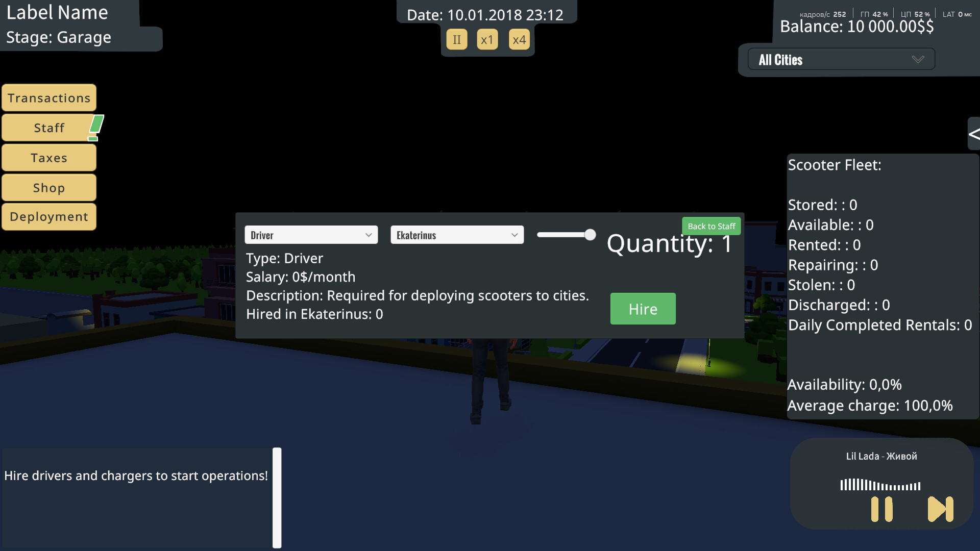 遊戲中的城市地圖與車輛分佈介面