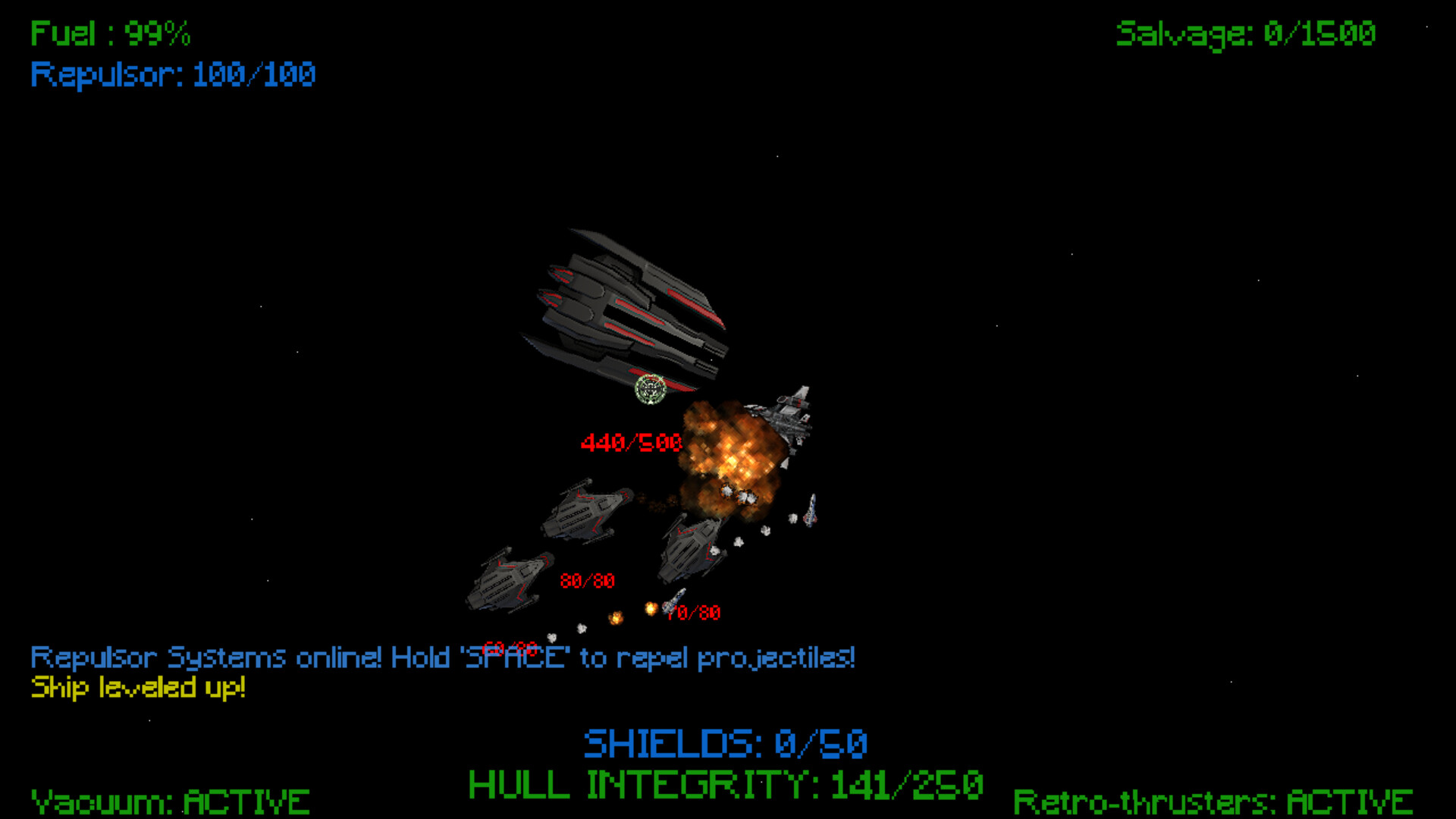 巨大的玩家飛船與渺小的敵機形成鮮明對比