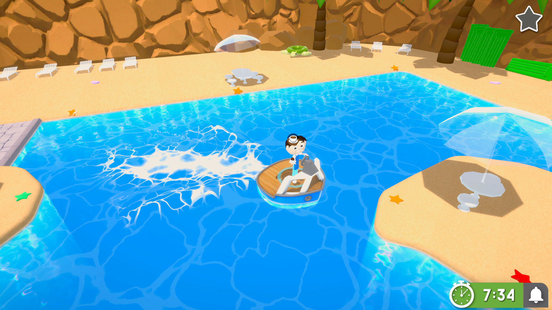 遊戲中,一名顧客滿意地享用餐點。