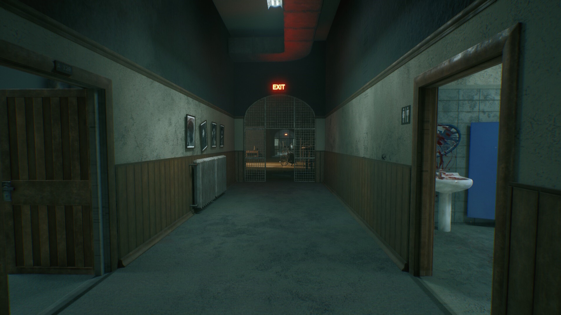 牆上詭異的塗鴉暗示著員工發瘋時的心理狀態