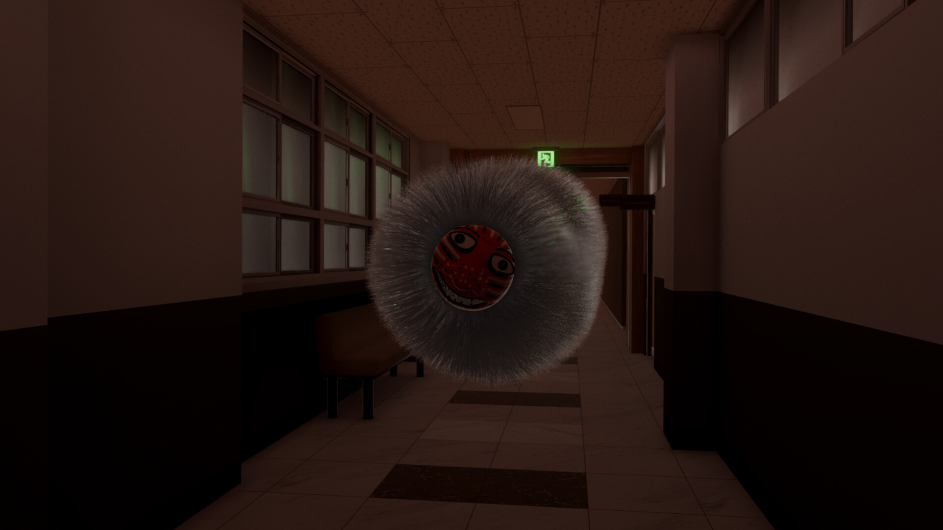 講堂內的白板與講桌看似平靜，卻可能在下一秒發生異變。