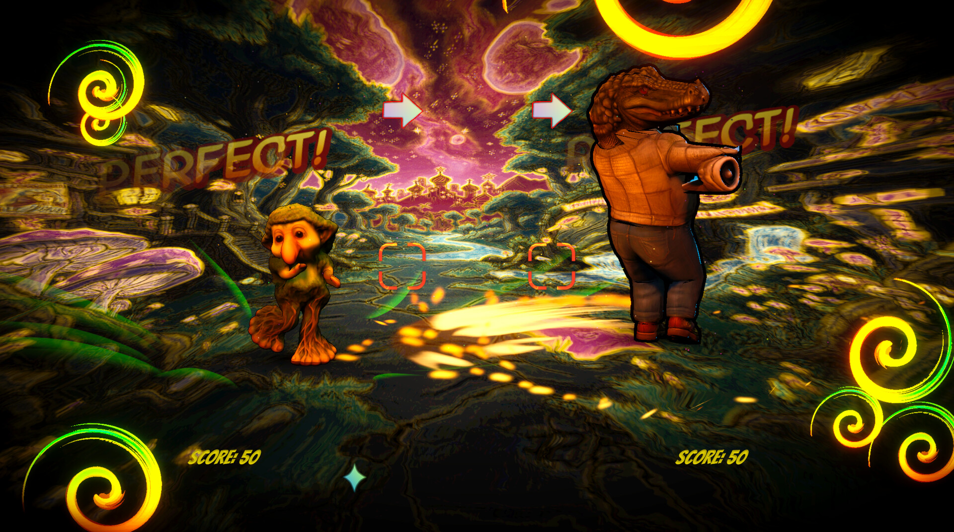 觸發連擊獎勵時的華麗特效畫面。