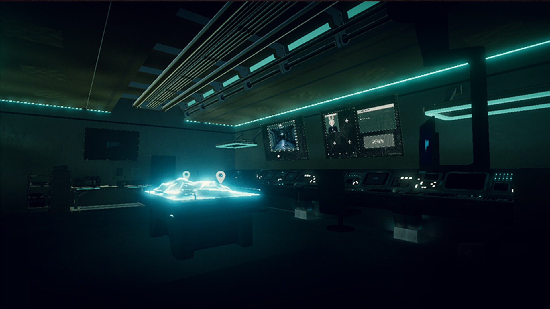 遊戲截圖:多名特工在黑暗中利用手電筒探索