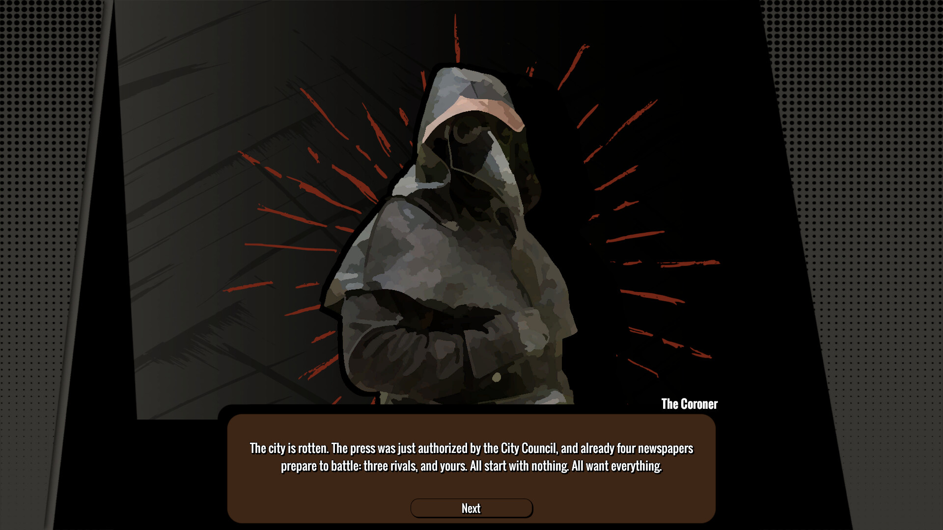 遊戲中的報紙編輯與發行介面，呈現出獨特的復古美學。