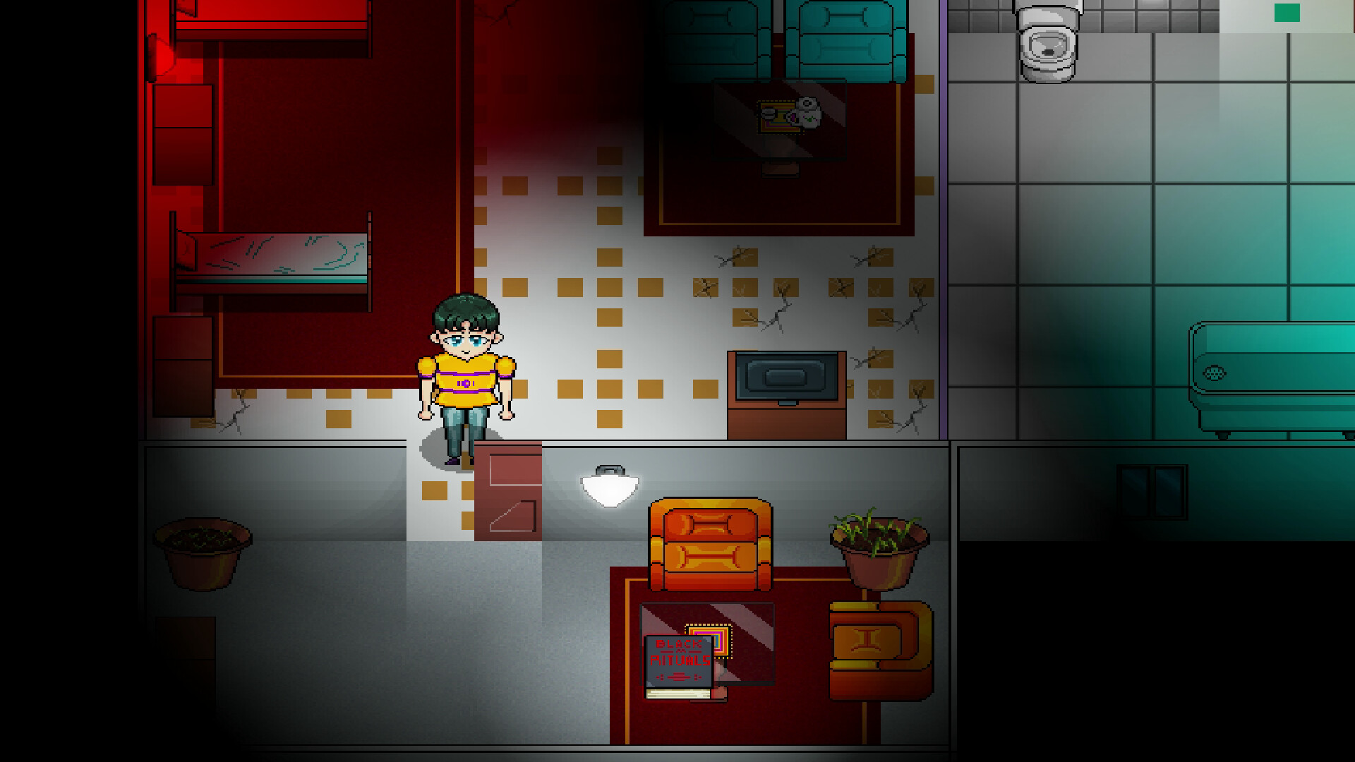 遊戲截圖:室內場景,地上有神祕的紅色法陣,暗示著邪教儀式的存在