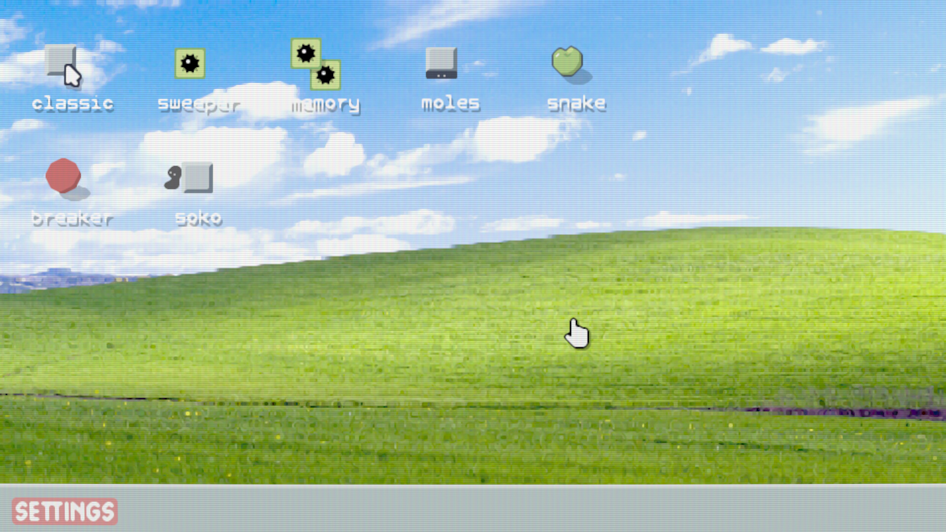 遊戲的主選單，展示了七款不同的微型遊戲。