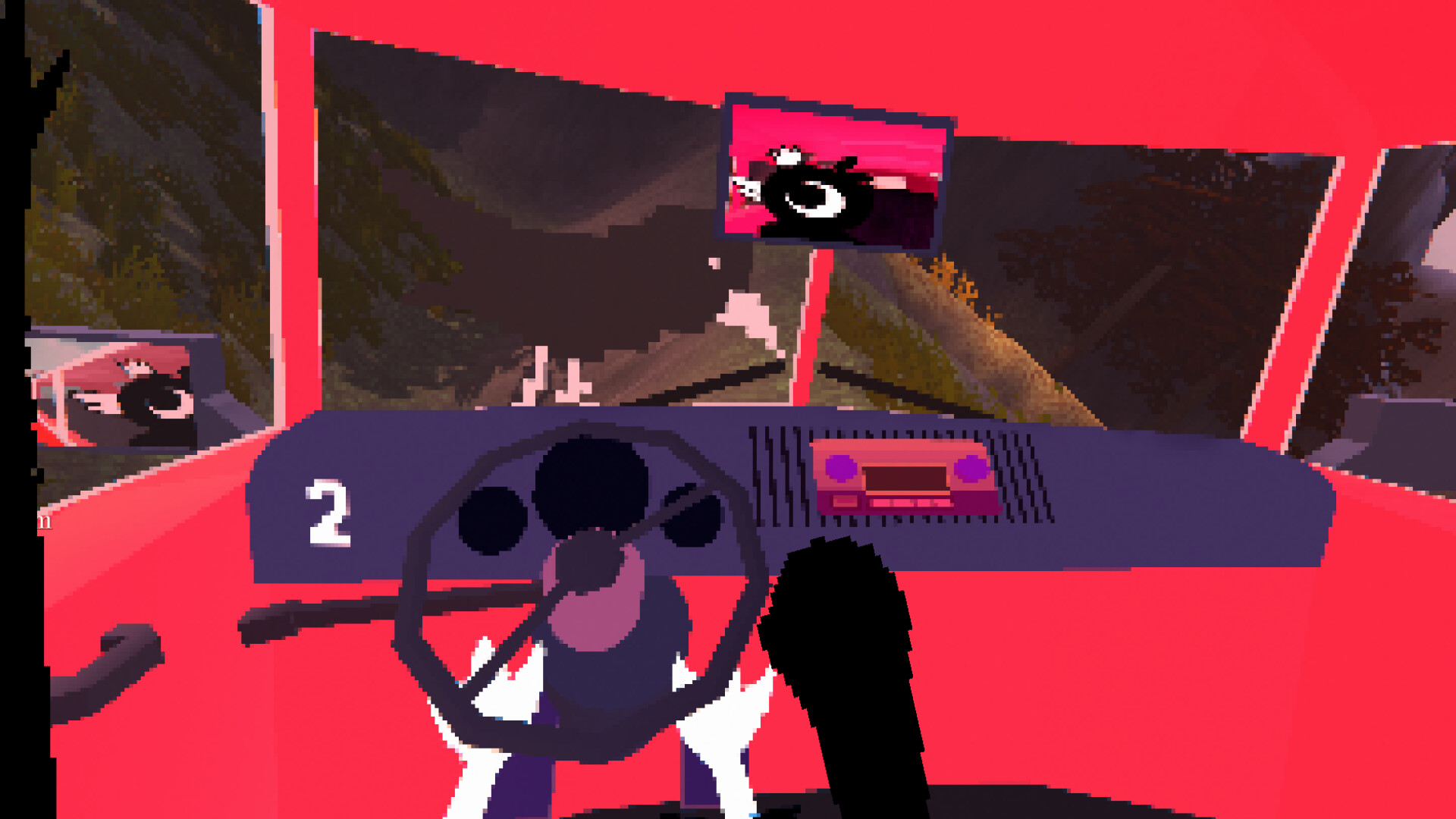 崎嶇的山路環境與像素風格風景