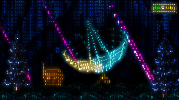 一個充滿動態光影效果的遊戲場景，展示了ASCII 3D的驚人表現力。