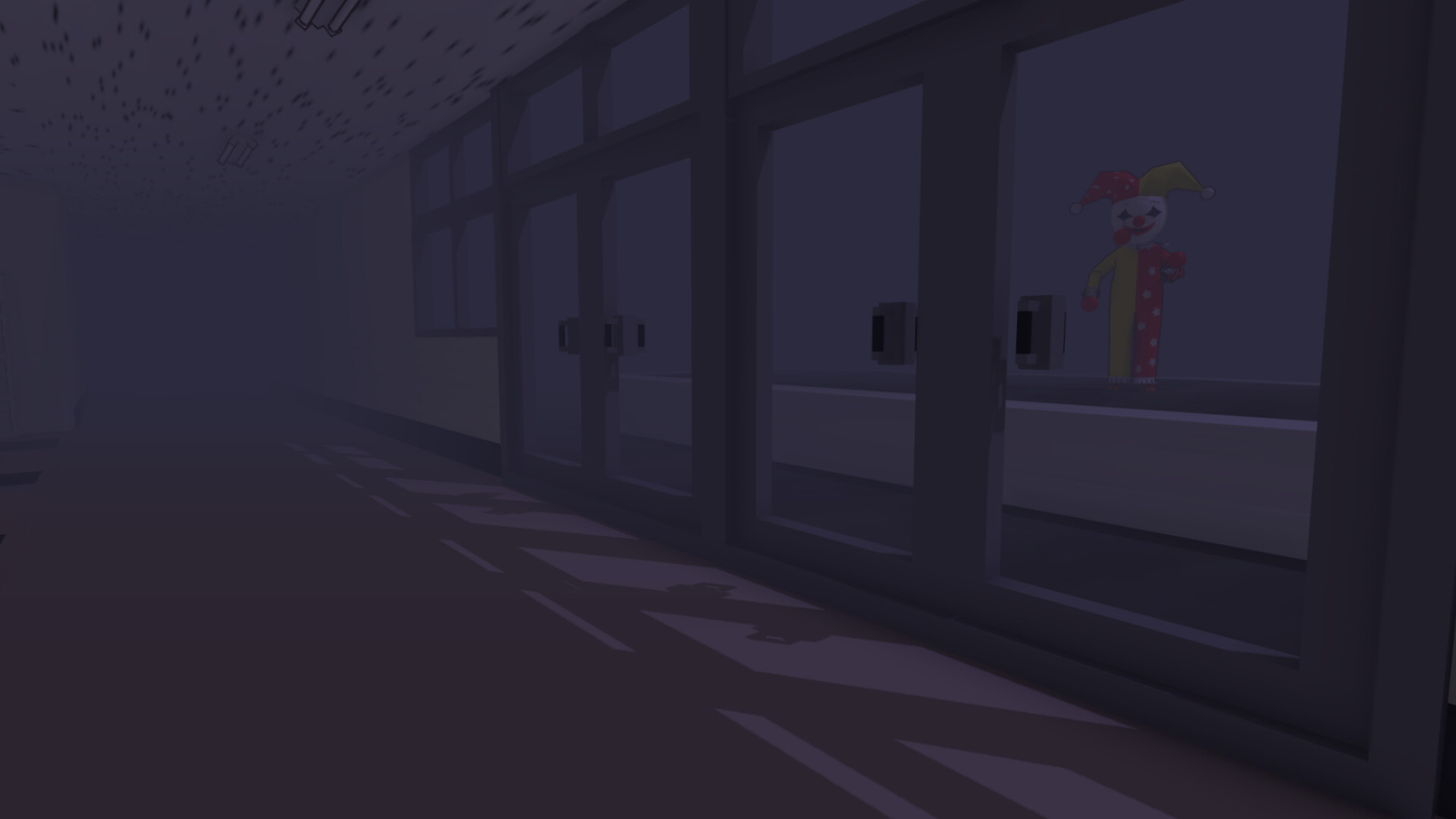 遊戲中的深夜校舍場景，氛圍陰森