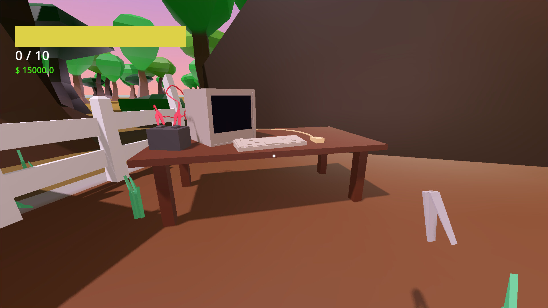 遊戲中,玩家在一個寧靜的湖邊修剪草地。