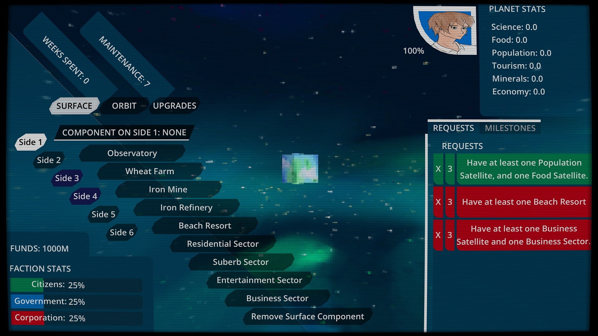 遊戲實機畫面，展示了星球地表的建築佈局與資源介面