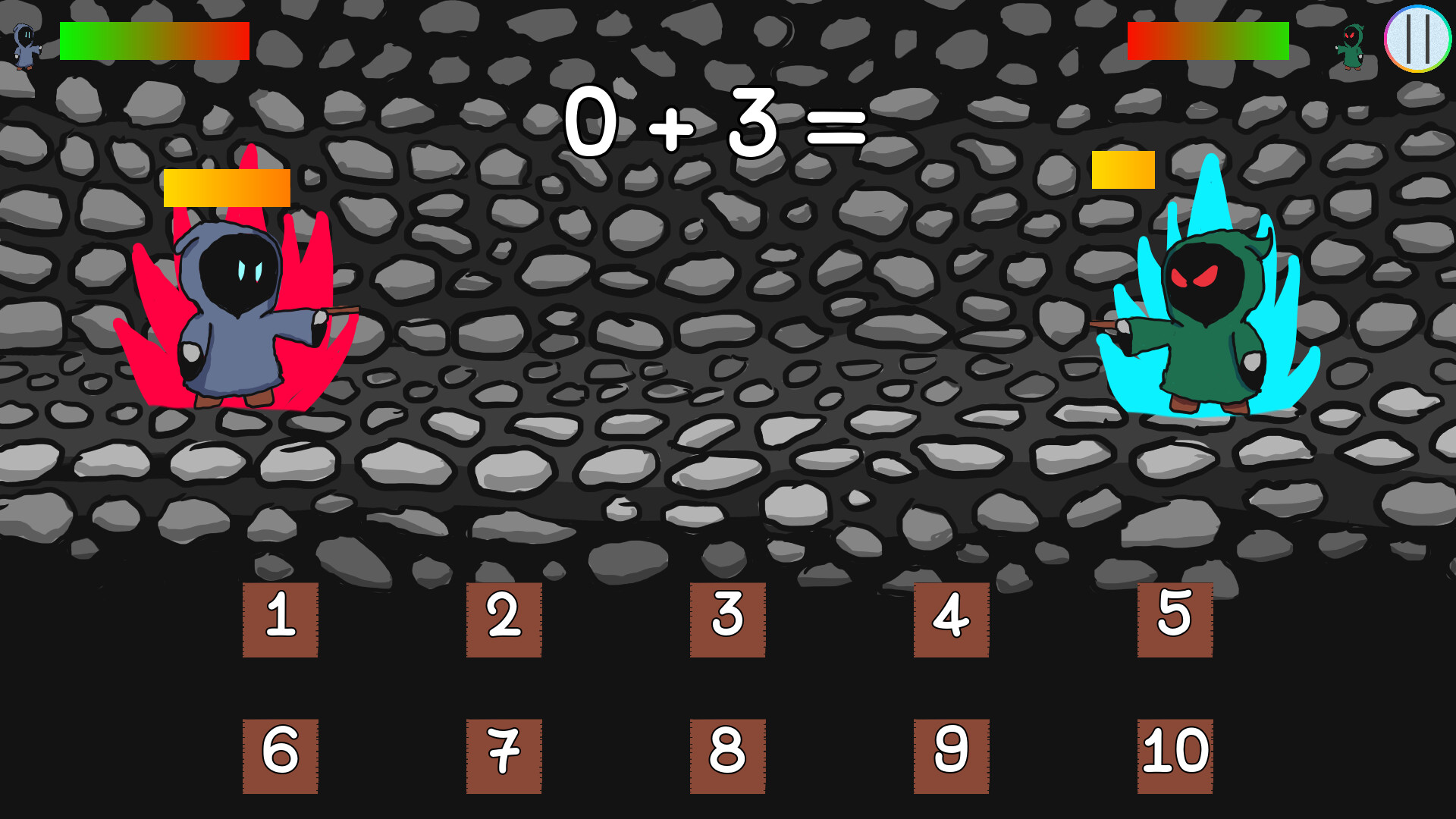 Math-Casters 遊戲畫面，數學計算與角色扮演