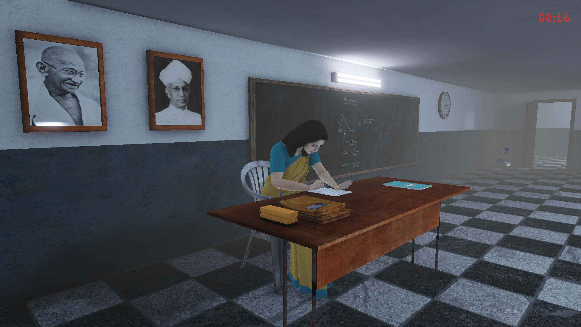 遊戲場景截圖,展現了學校走廊的細節與可能的異常點