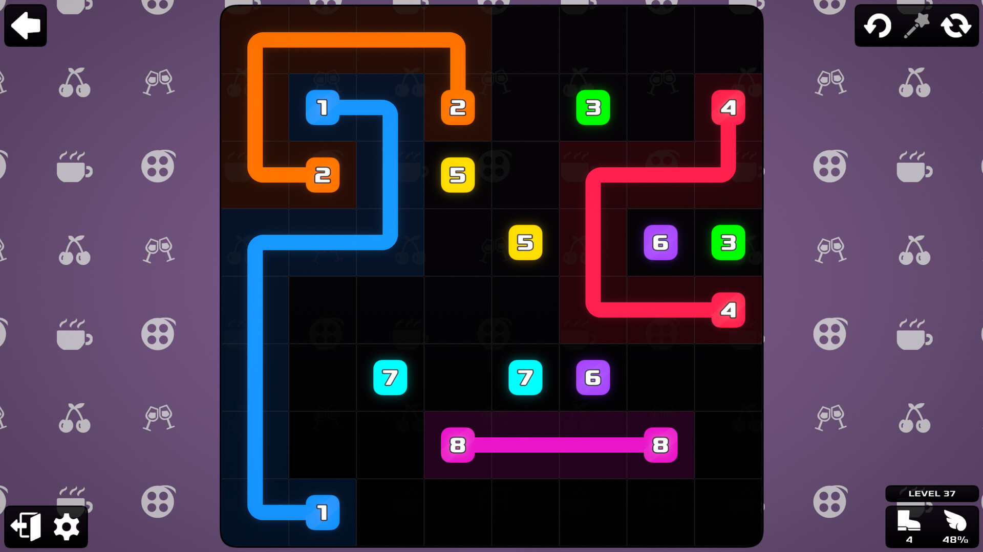 一個已完成的謎題，所有網格都被色彩繽紛的線條填滿，呈現出和諧的圖案。