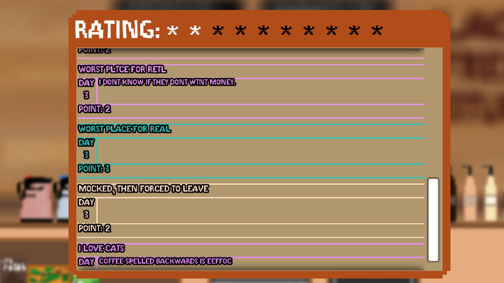 《I am barista》遊戲實機畫面：店舖經營視角