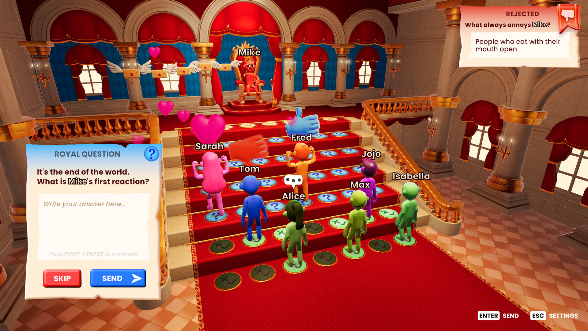 遊戲中的階梯場景，玩家角色努力向上攀爬爭奪王位