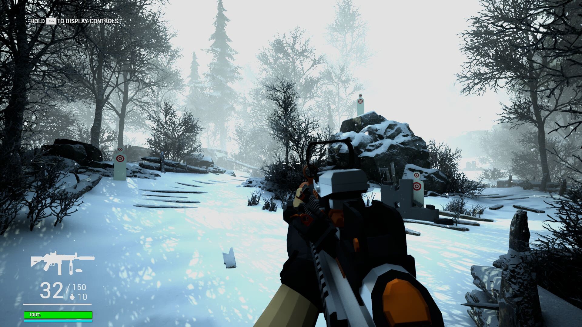 遊戲中的雪地場景,玩家可以在這裡進行無壓力的射擊練習。