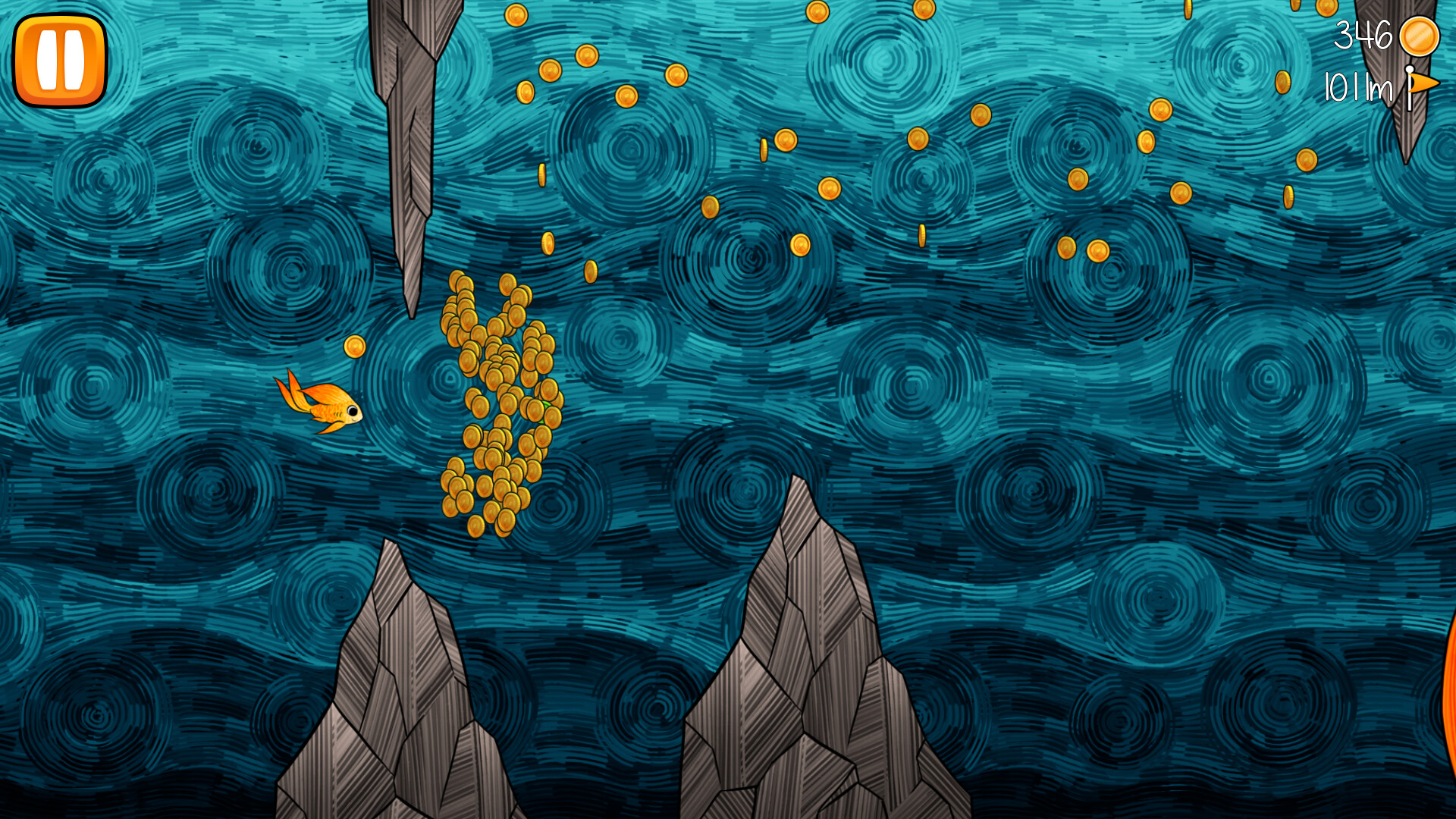 Fiiish! Classic 遊戲截圖,展示躲避敵人的場景