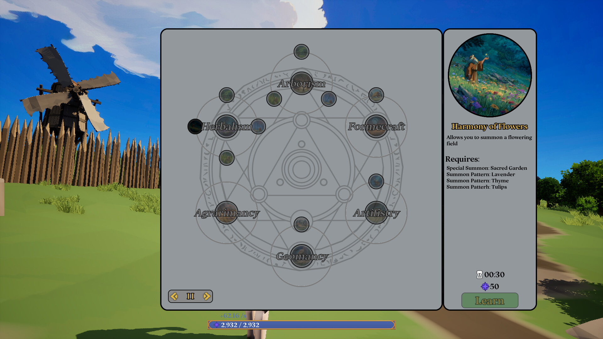 遊戲截圖，展示了夜間場景，發光的魔法植物與巨石陣營造出神秘氛圍。