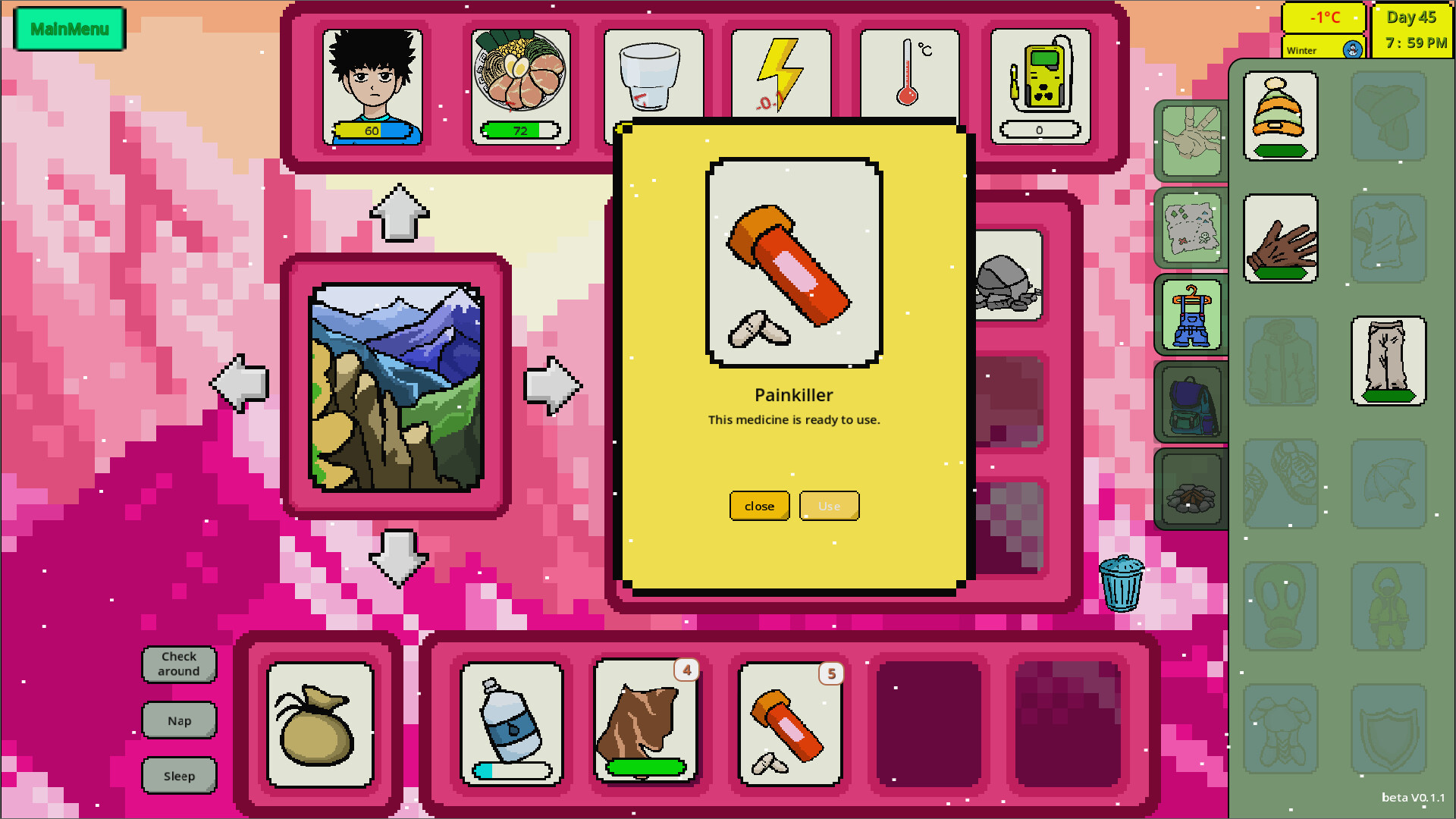 玩家可以在多種地形建立基地，圖為廢土中的一處營地建設