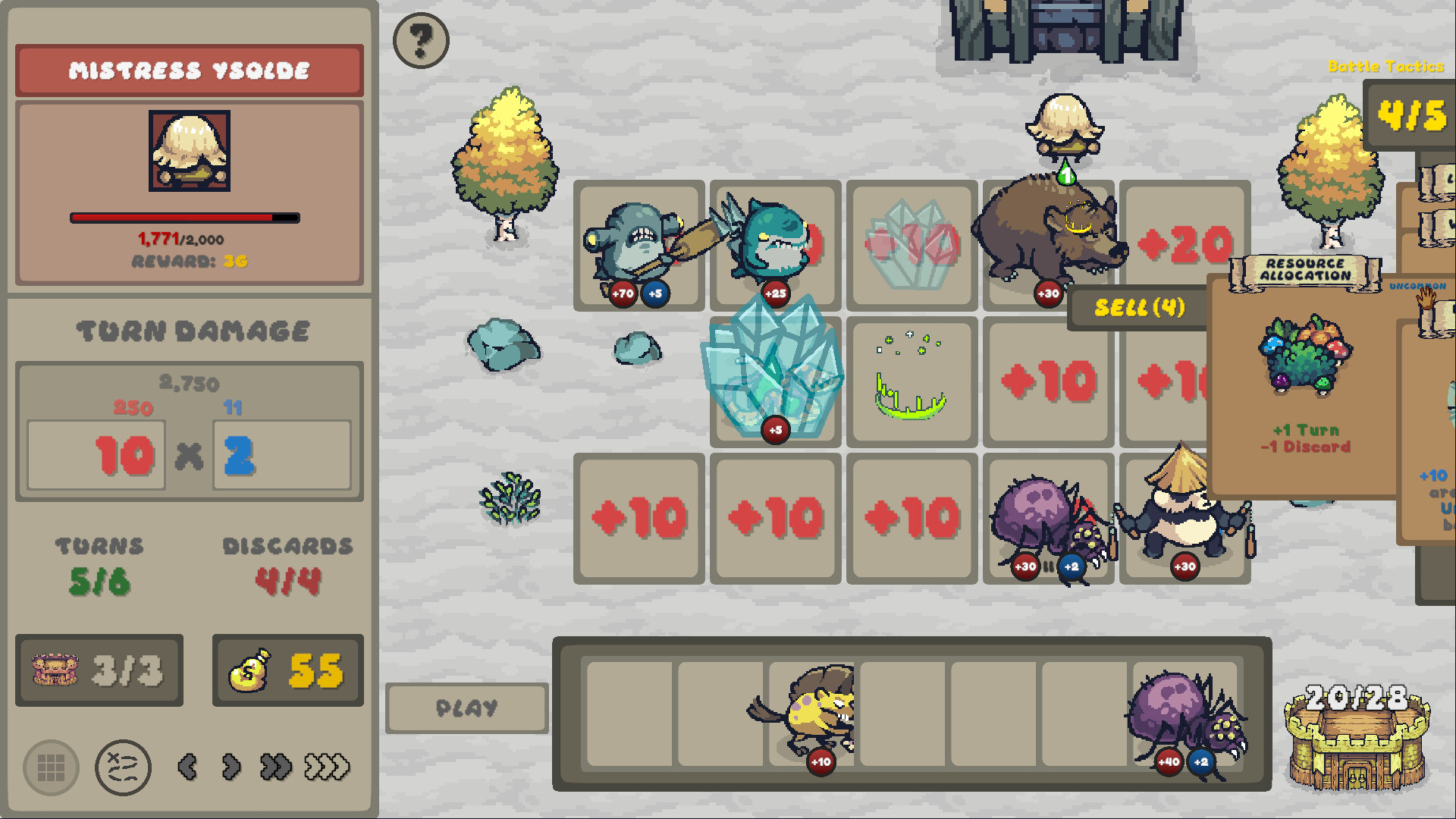 Gridfall 的地圖與事件選擇介面