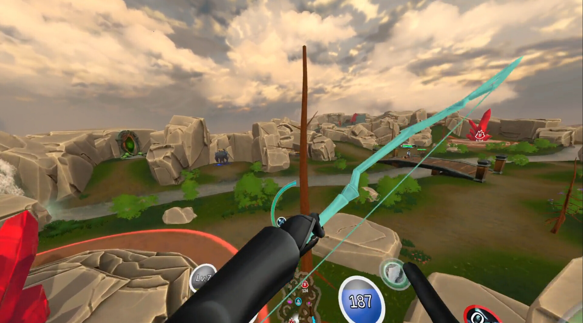 玩家視角下的戰鬥場景,雙手釋放魔法能量