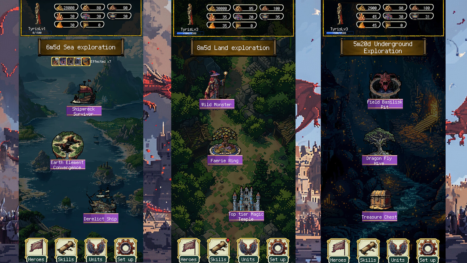 遊戲中的戰鬥畫面，採用像素風格呈現