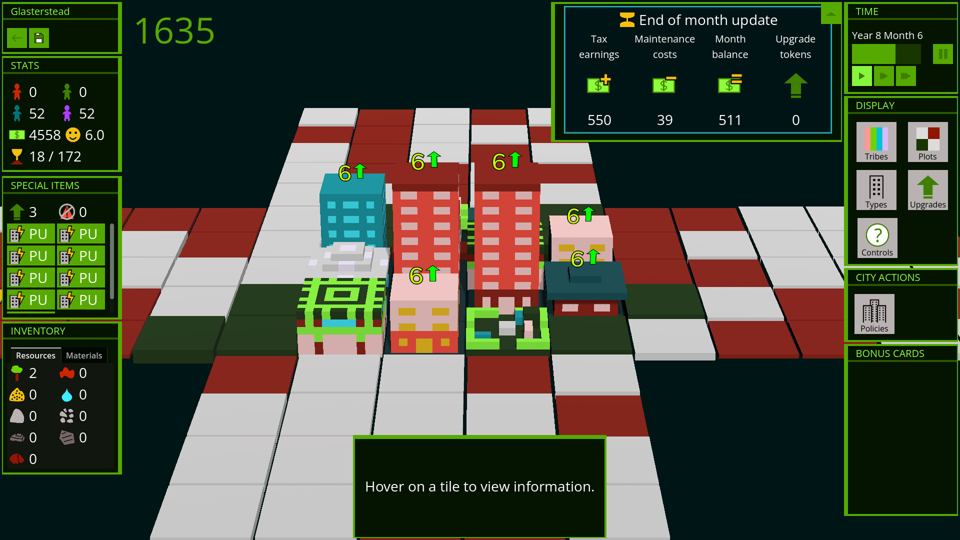 遊戲中的城市規劃介面，展示了不同顏色的區域代表不同部落的居住地