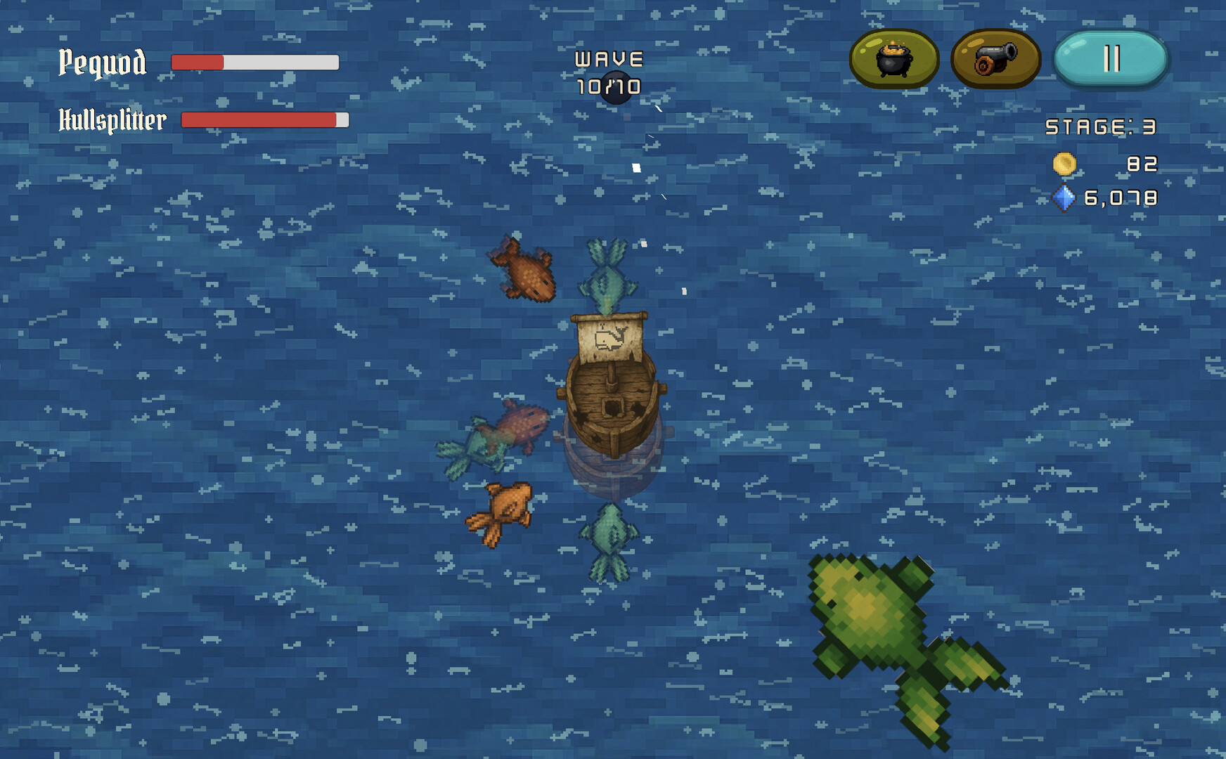 激烈的海上像素戰鬥畫面