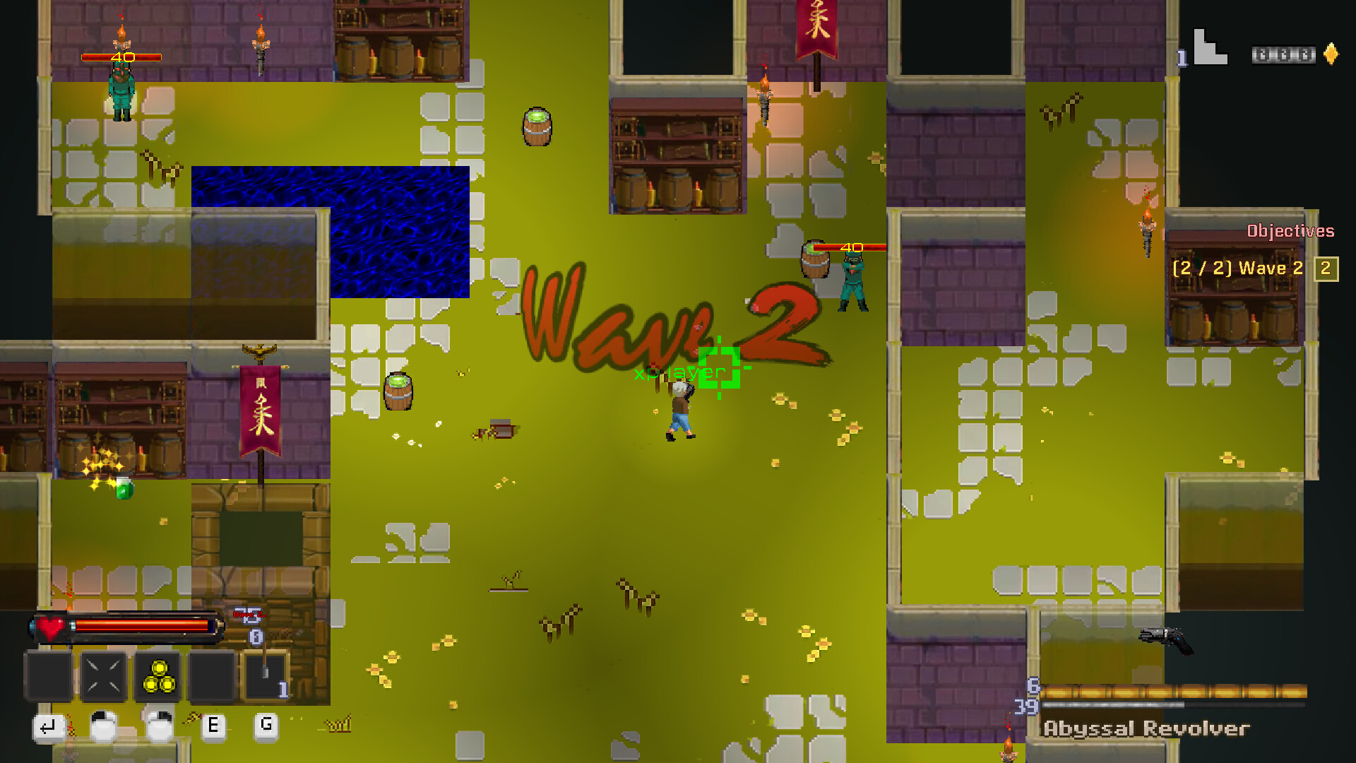 室內場景戰鬥,像素風格的畫面呈現出細膩的光影效果