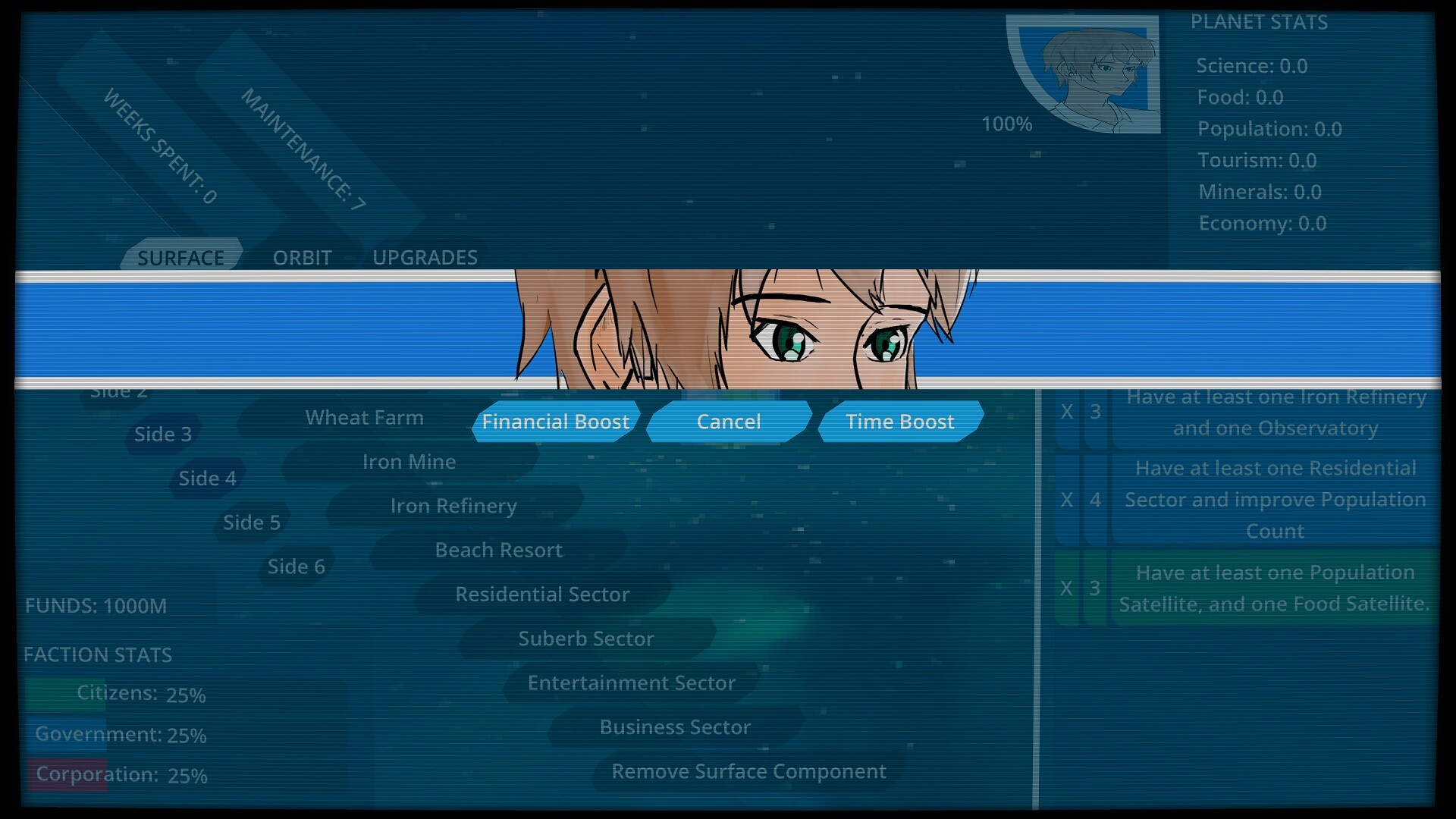 展示不同派系請求的介面，考驗玩家的決策能力