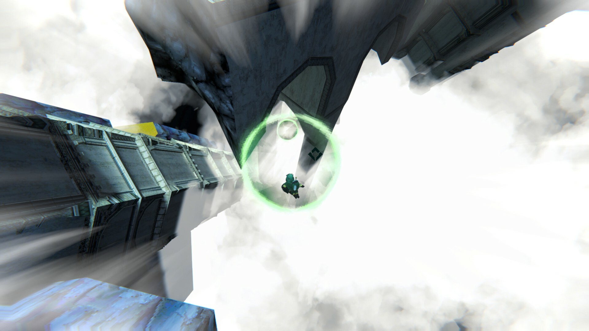 遊戲截圖展示了巨大的球體構造與複雜的空中平台，充滿了探索的未知感