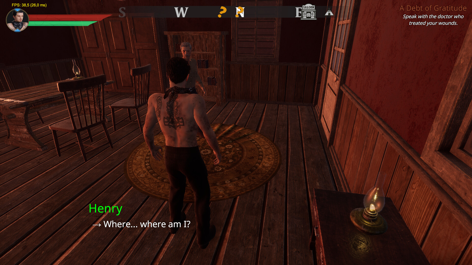 Goldfield 小鎮的日常景象，NPC 們有著自己的生活作息，營造出真實的生活感。