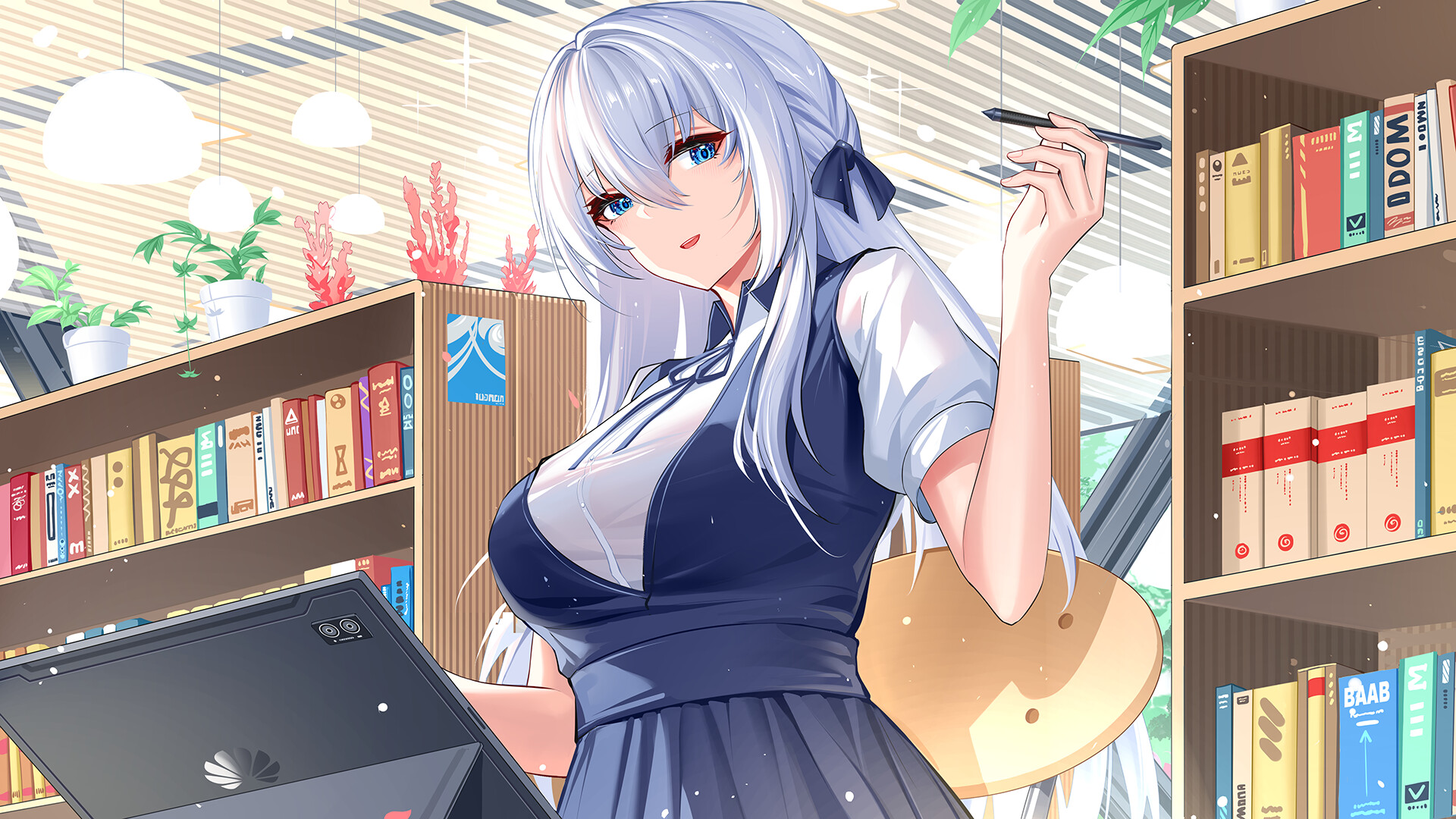 遊戲中的日常對話場景，UI 設計簡潔清新，符合校園題材的氛圍。