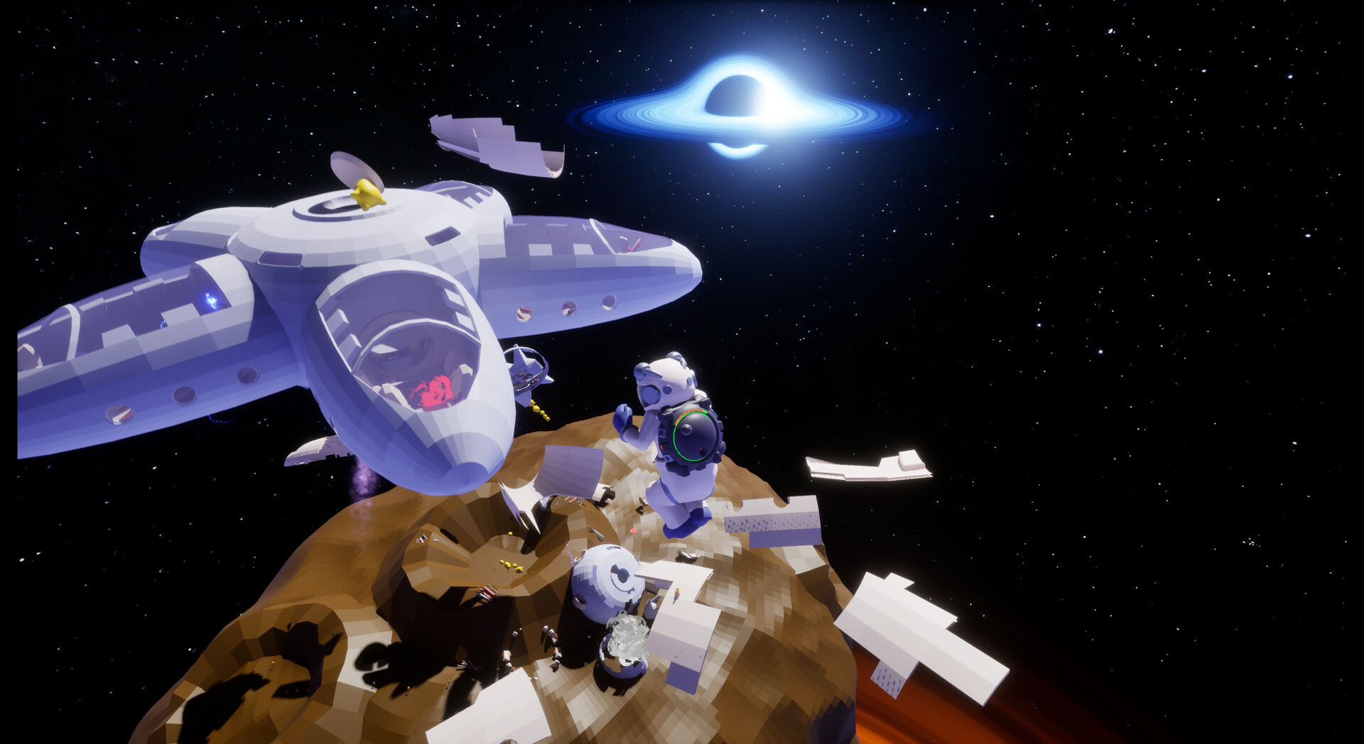 遊戲實機畫面:玩家角色在充滿科技感的通道中飛行,介面簡潔直觀。