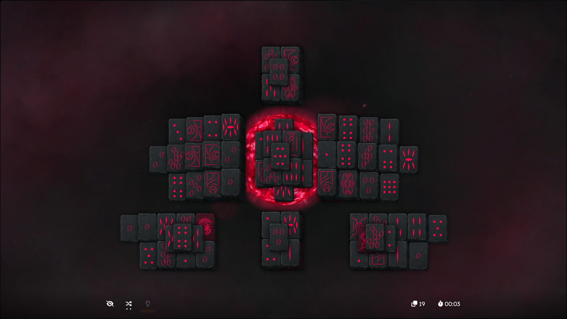 深色背景襯托出發光的麻將牌，視覺效果不僅美觀且不傷眼。