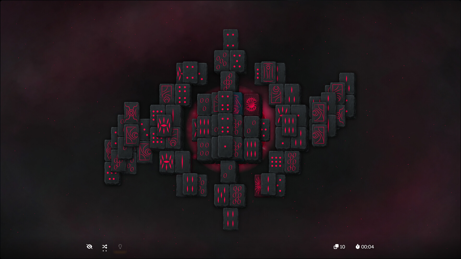 展示了另一種不同風格的關卡佈局，牌面設計帶有神祕的符文風格。