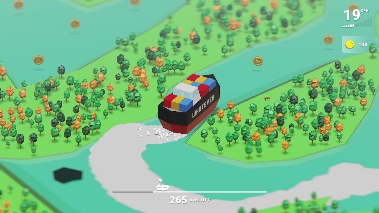 遊戲中貨輪在狹窄運河航行的畫面