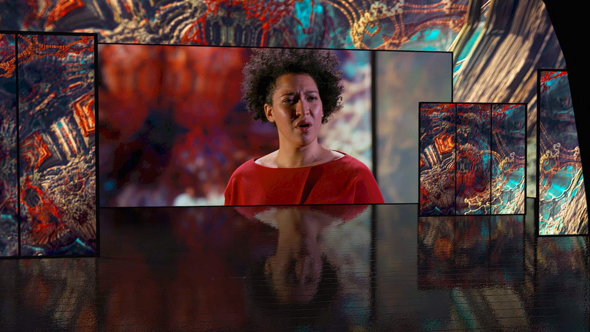 一個神秘的幾何空間，似乎代表著《沙之書》中無限的概念。