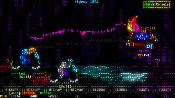 遊戲中的對話介面，同樣由復古風格的ASCII字元呈現。