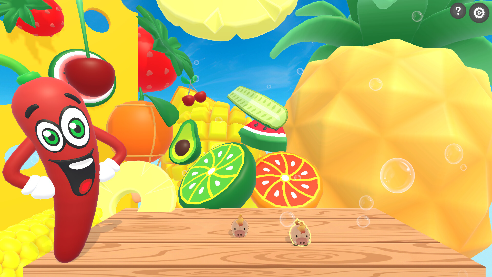 小豬在充滿旋轉障礙物的平台關卡中驚險跳躍