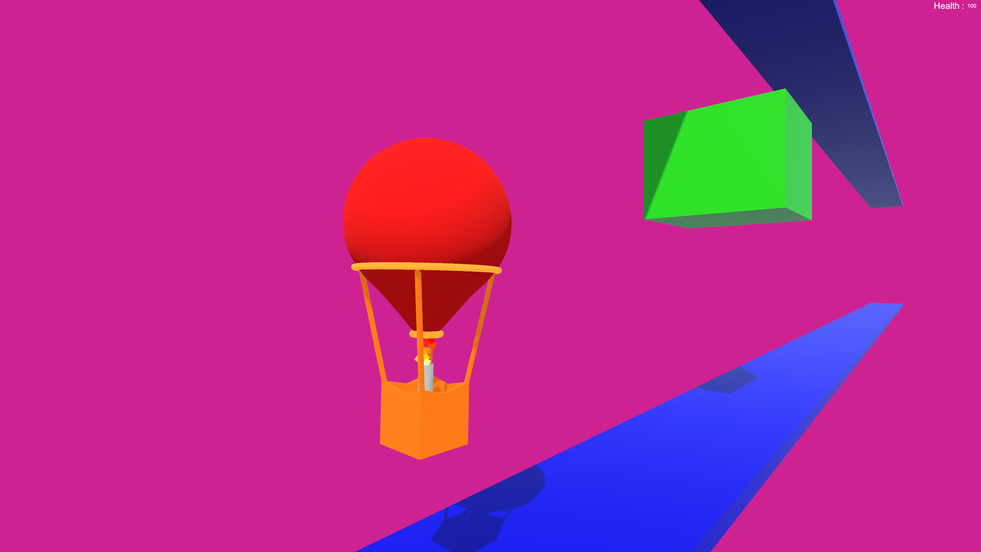 遊戲實機畫面,展示了熱氣球在複雜的管道與幾何障礙物中穿梭。