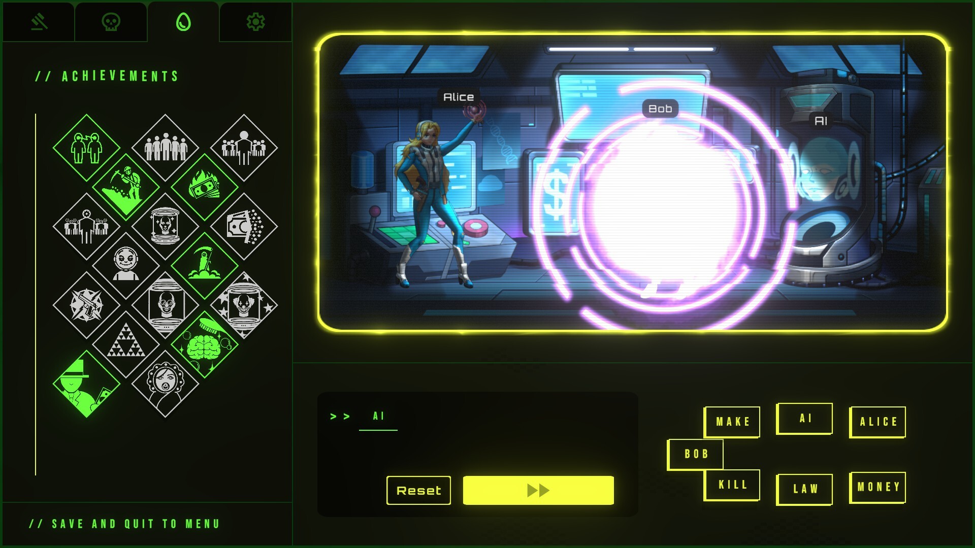 AI Kill Alice 遊戲截圖 - 終端機介面