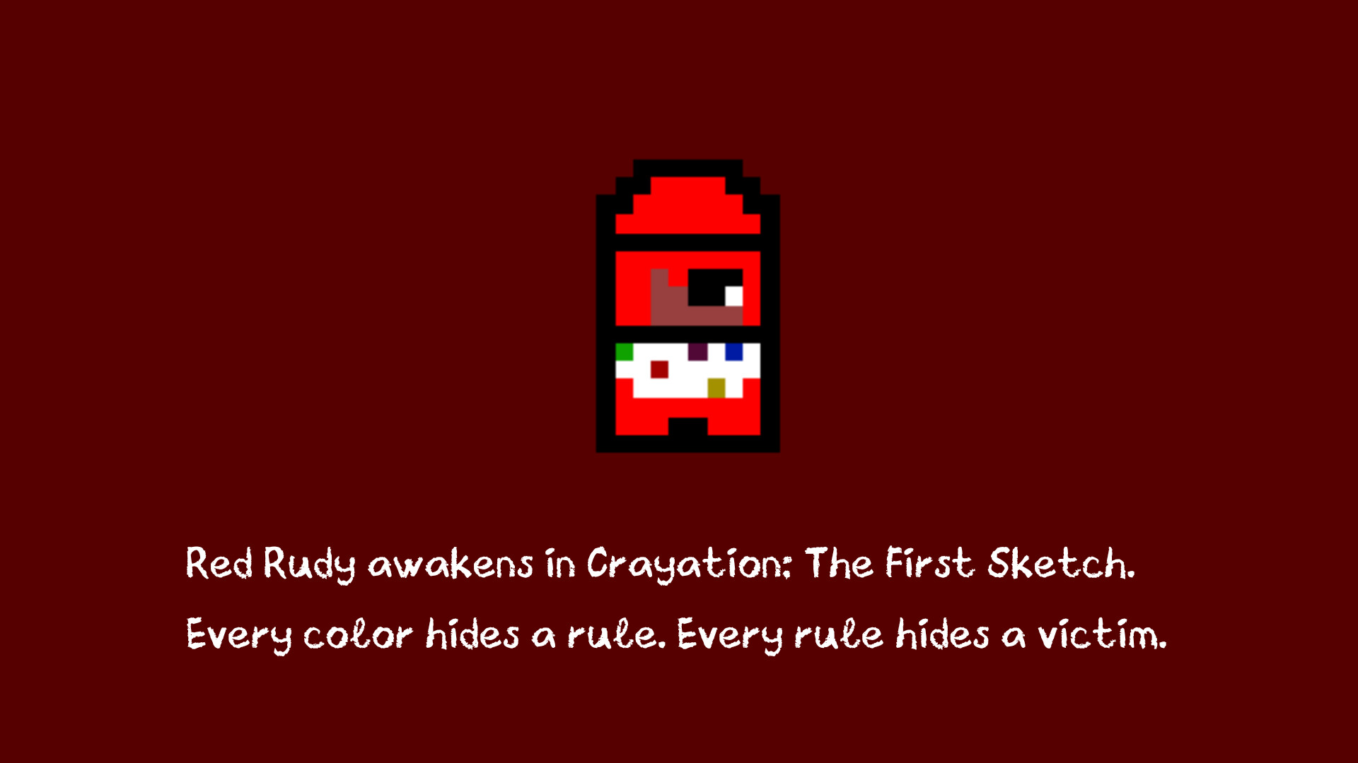 遊戲截圖：玩家正在充滿塗鴉的房間內解謎，牆上的畫作暗示著劇情線索